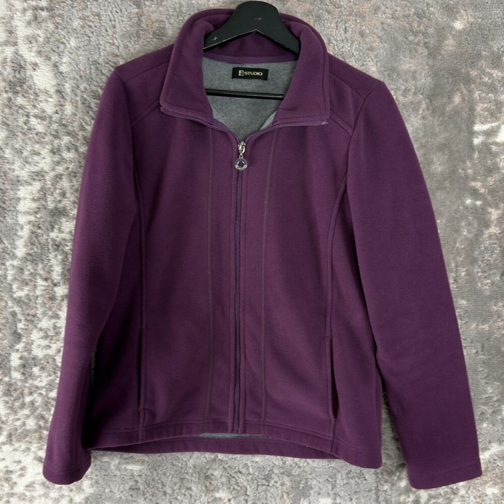 E Studio Size M Outdoor Fleece Jacket Mock Neck Jacket Purple Long Sleeve